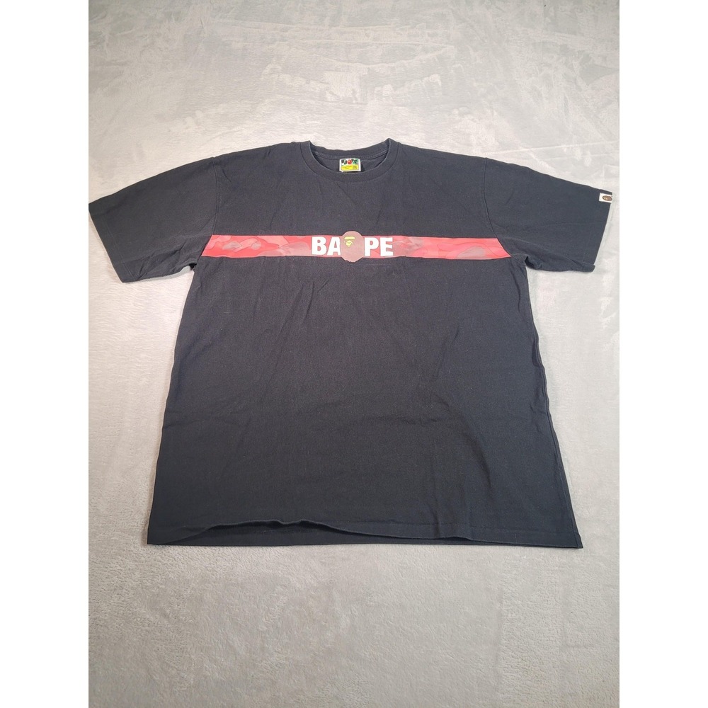 A Bathing Ape Shirt Mens 2XL Black Red Camo Stripe Ape Head BAPE Graphic Tee